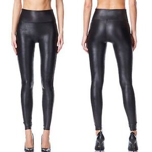 Spanx Faux Leather High Waisted‎ Leggings Black Moto Style